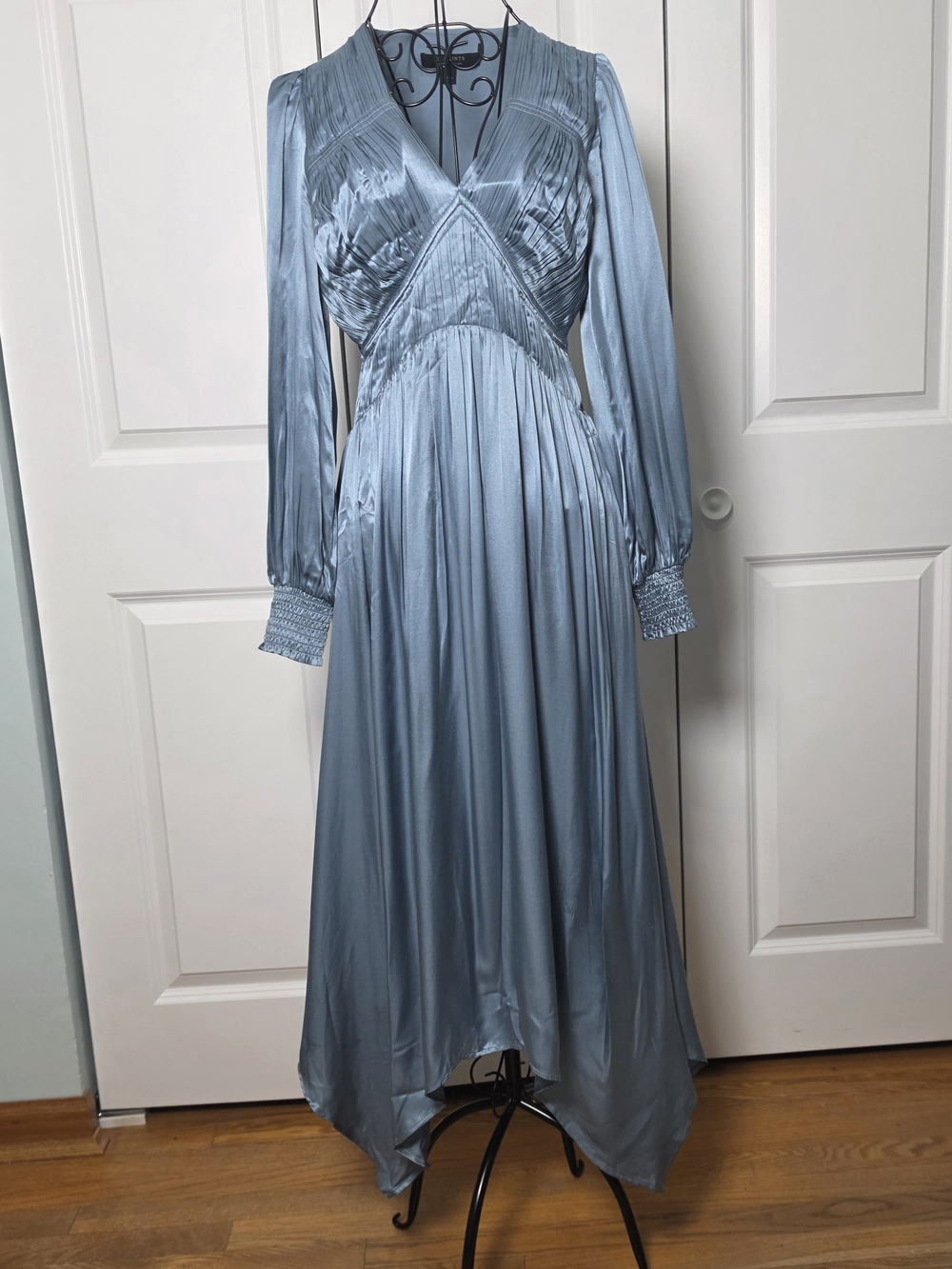 AllSaints Estelle Blue Silk Blend Pleated Dress Size 2